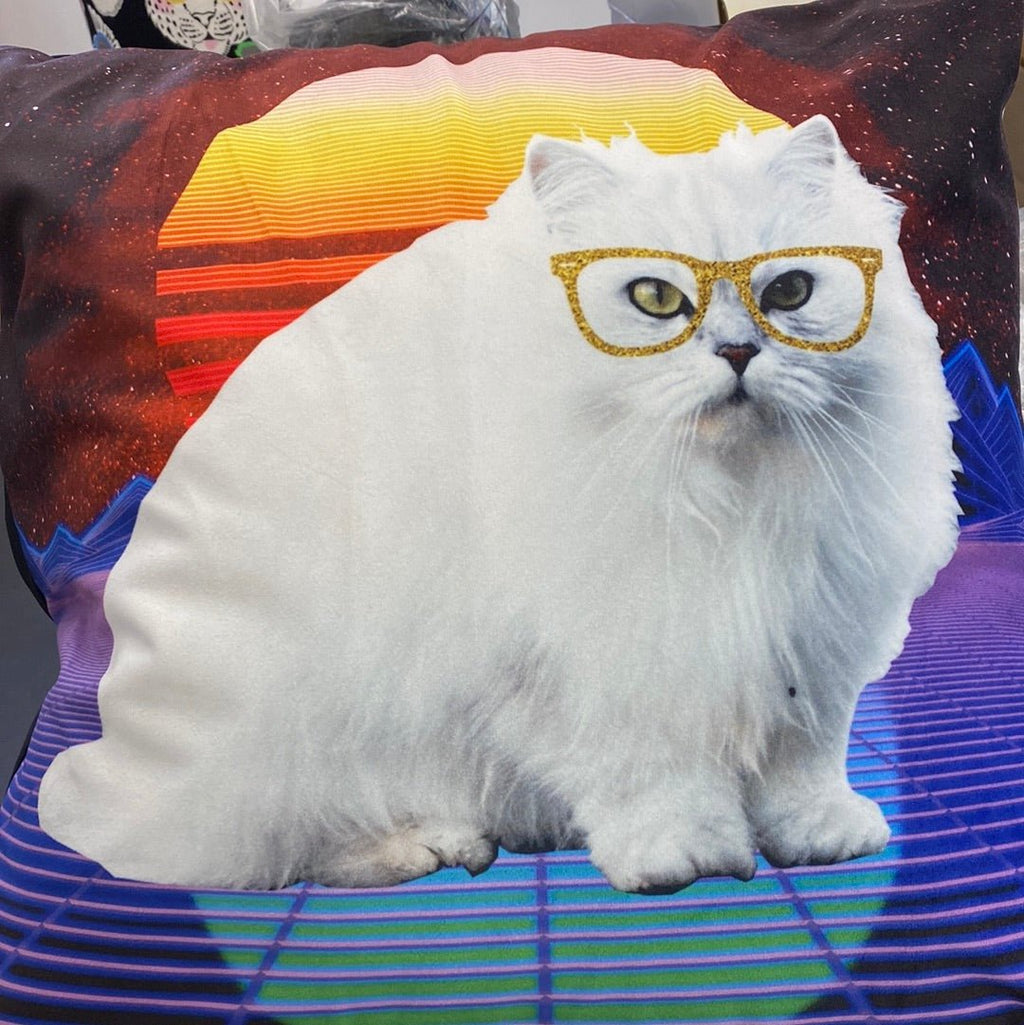 Luminosity Designs - Retro 80’s Cat Artist Style Couch Cushion - Luminosity Designs Ltd