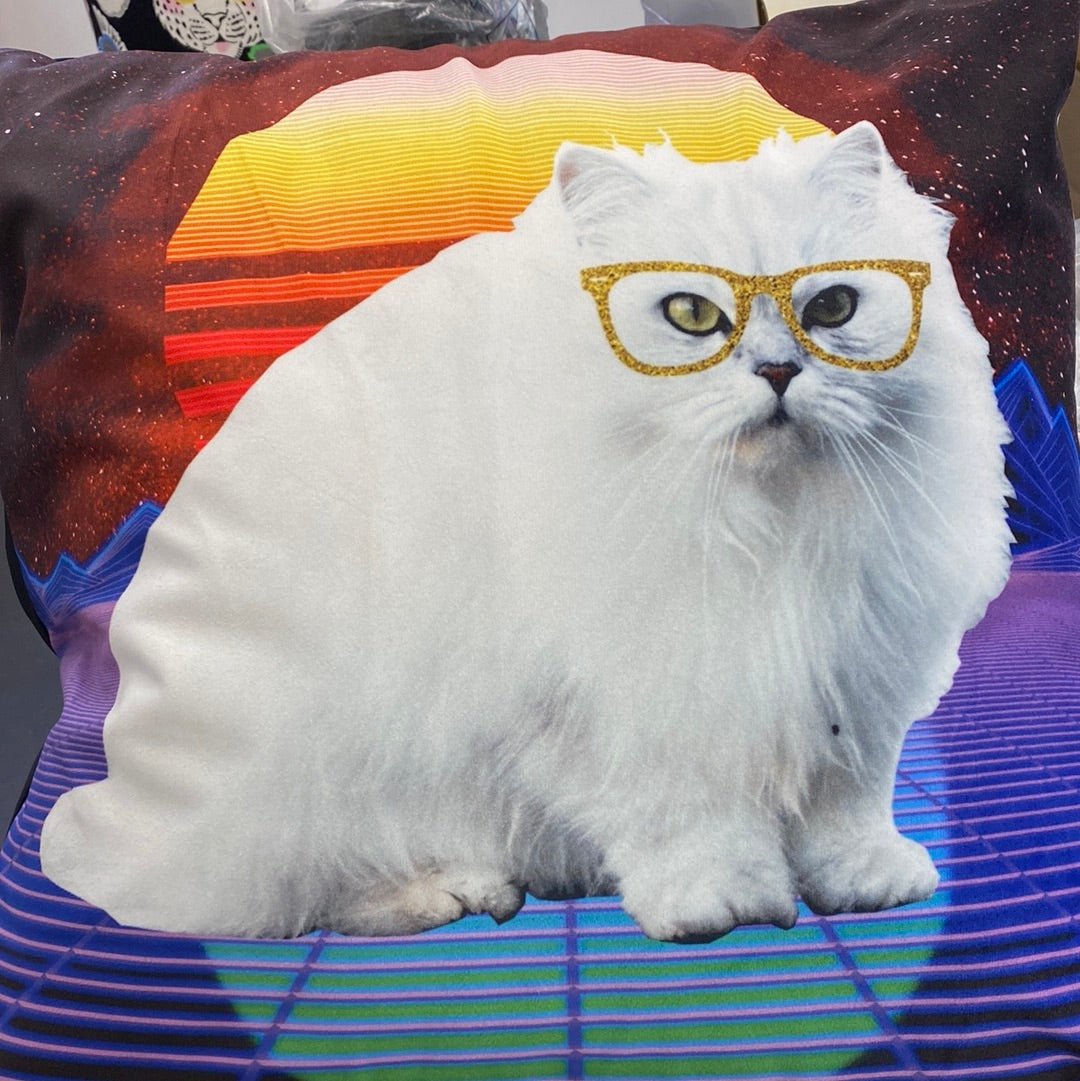 Luminosity Designs - Retro 80’s Cat Artist Style Couch Cushion - Luminosity Designs Ltd