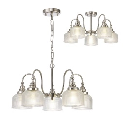 Sledmere 5 Light With E27 Lamp holders and Cut Glass Shades (Converts to Semi Flush)