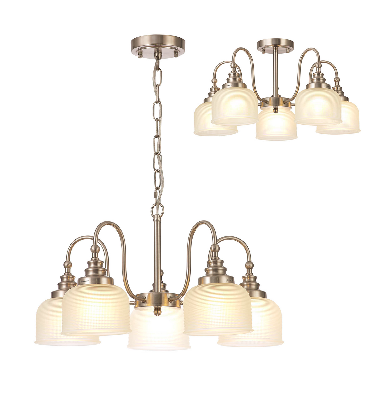 Sledmere 5 Light With E27 Lamp holders and Cut Glass Shades (Converts to Semi Flush)