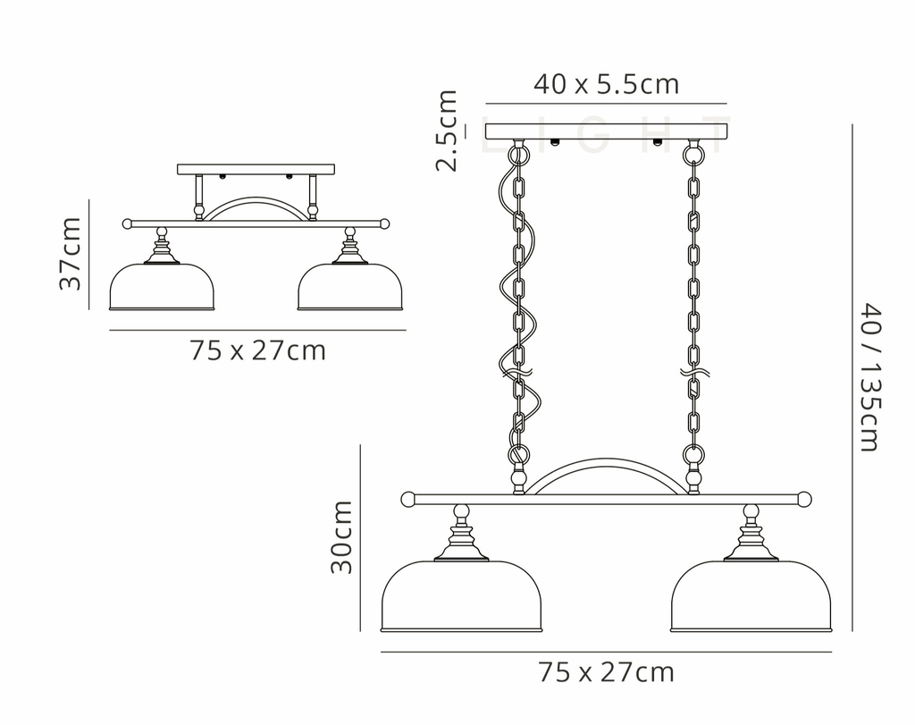 Luminosity Designs - Sledmere 2 Light Bar (Converts to Semi Flush) - Luminosity Designs Ltd