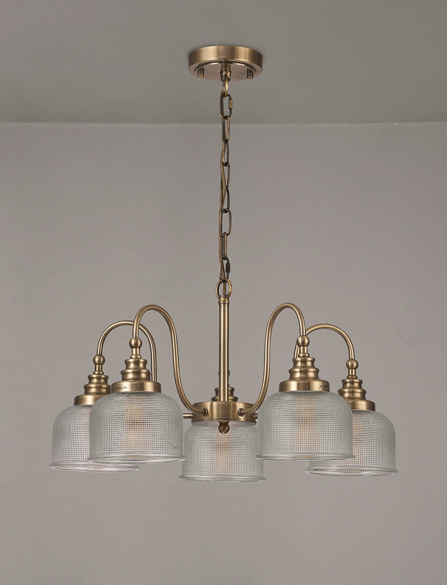 Sledmere 5 Light With E27 Lamp holders and Cut Glass Shades (Converts to Semi Flush) - Luminosity Designs Ltd