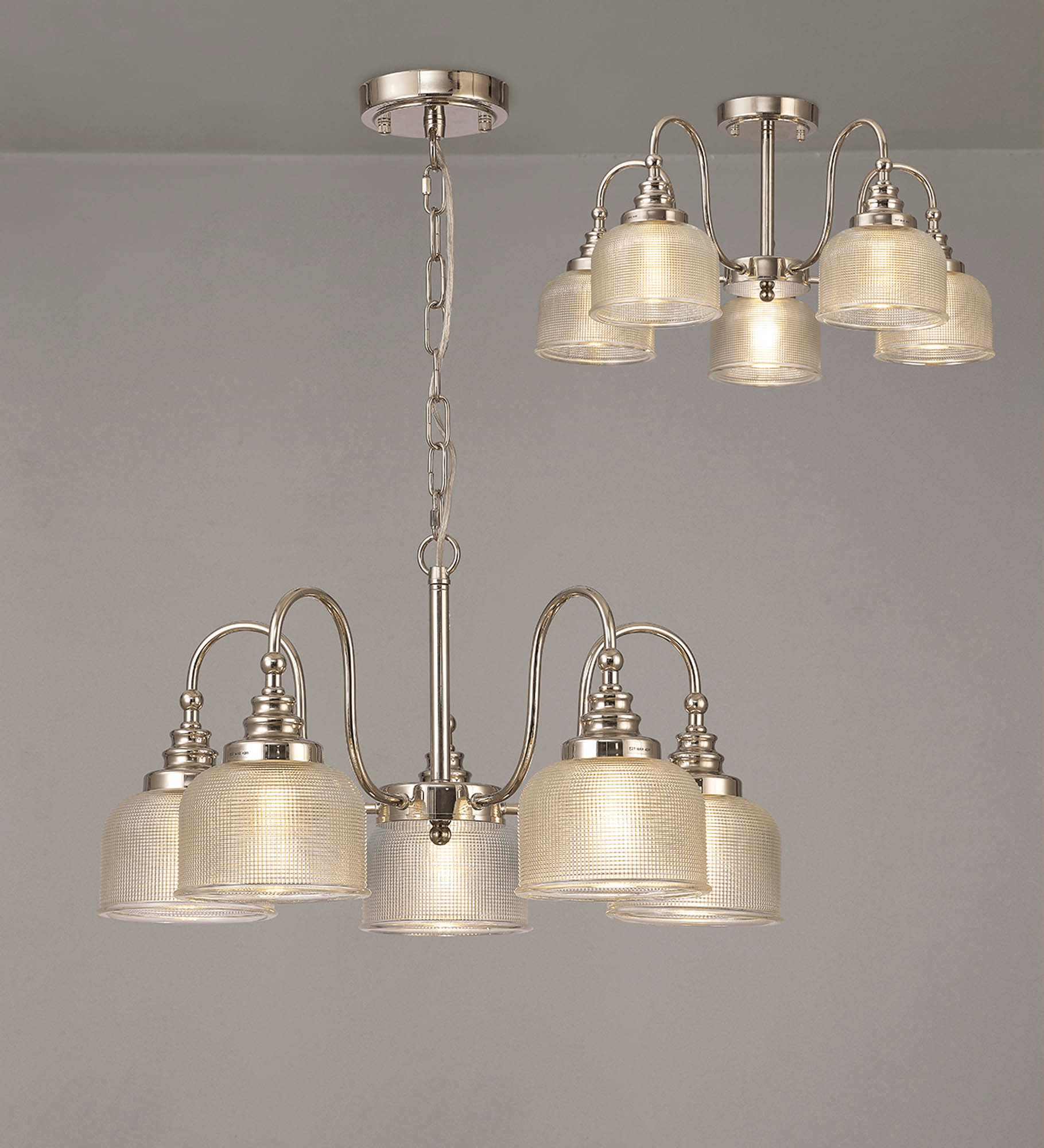Sledmere 5 Light With E27 Lamp holders and Cut Glass Shades (Converts to Semi Flush) - Luminosity Designs Ltd