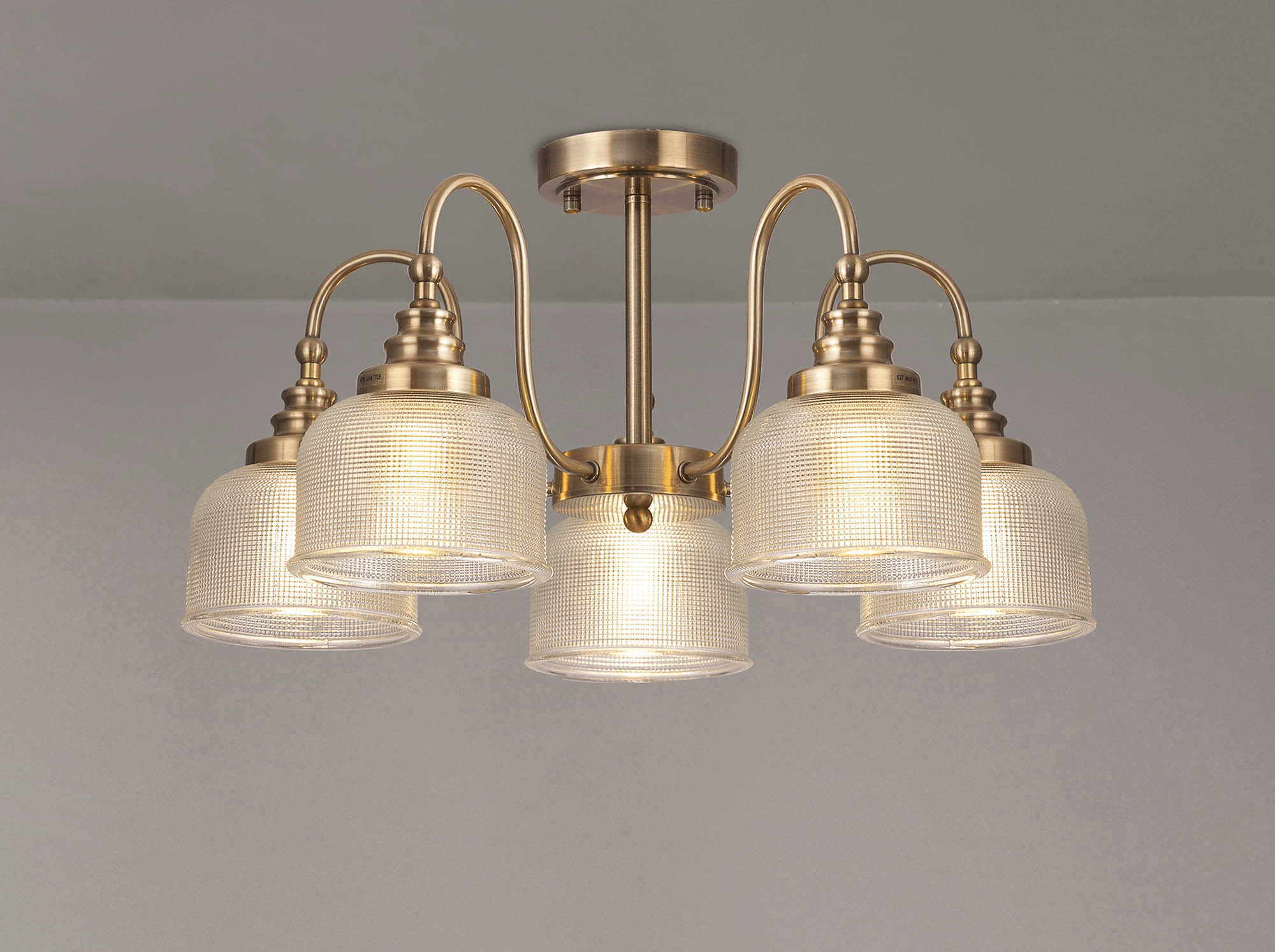 Sledmere 5 Light With E27 Lamp holders and Cut Glass Shades (Converts to Semi Flush) - Luminosity Designs Ltd
