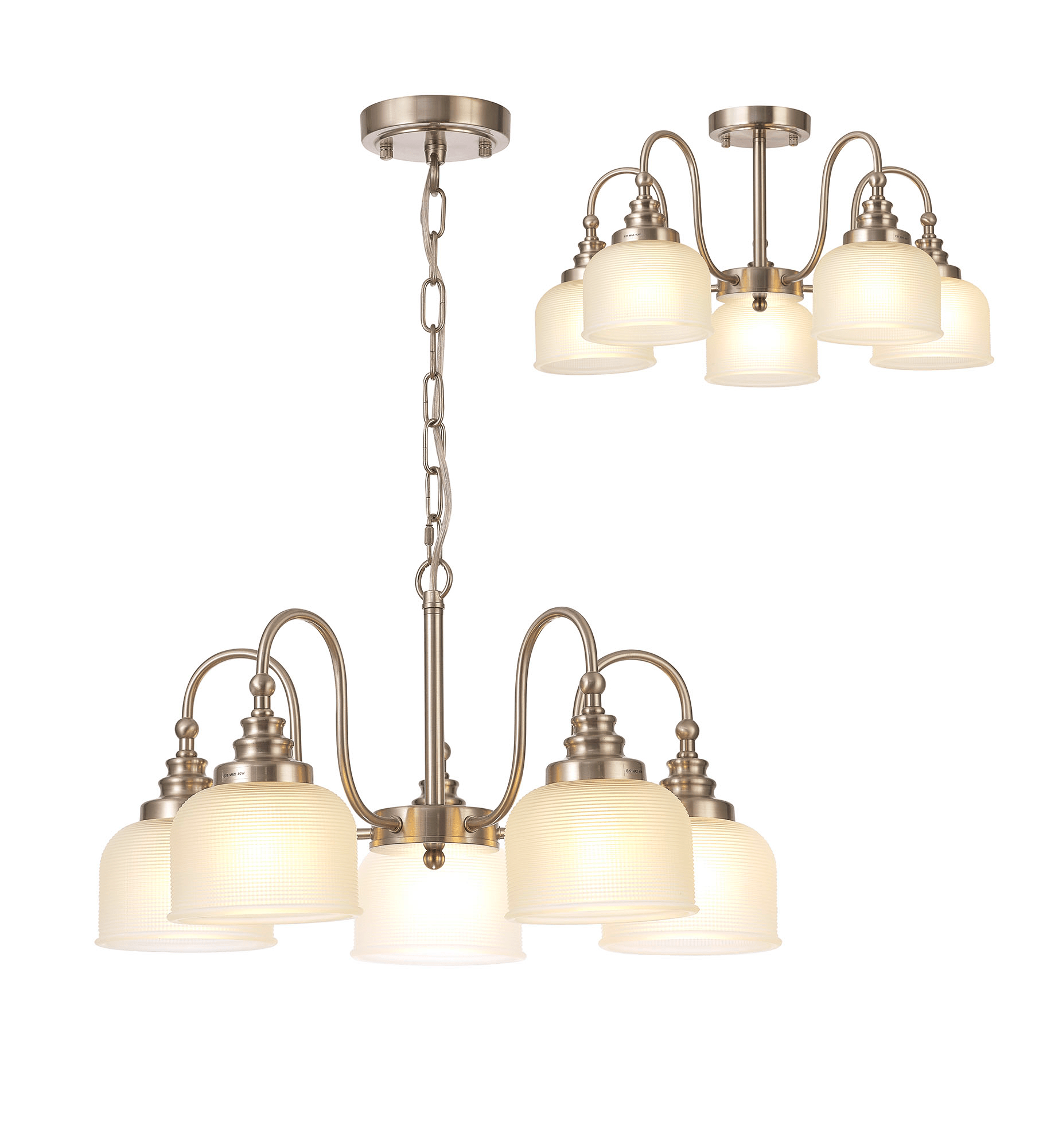 Sledmere 5 Light With E27 Lamp holders and Cut Glass Shades (Converts to Semi Flush) - Luminosity Designs Ltd