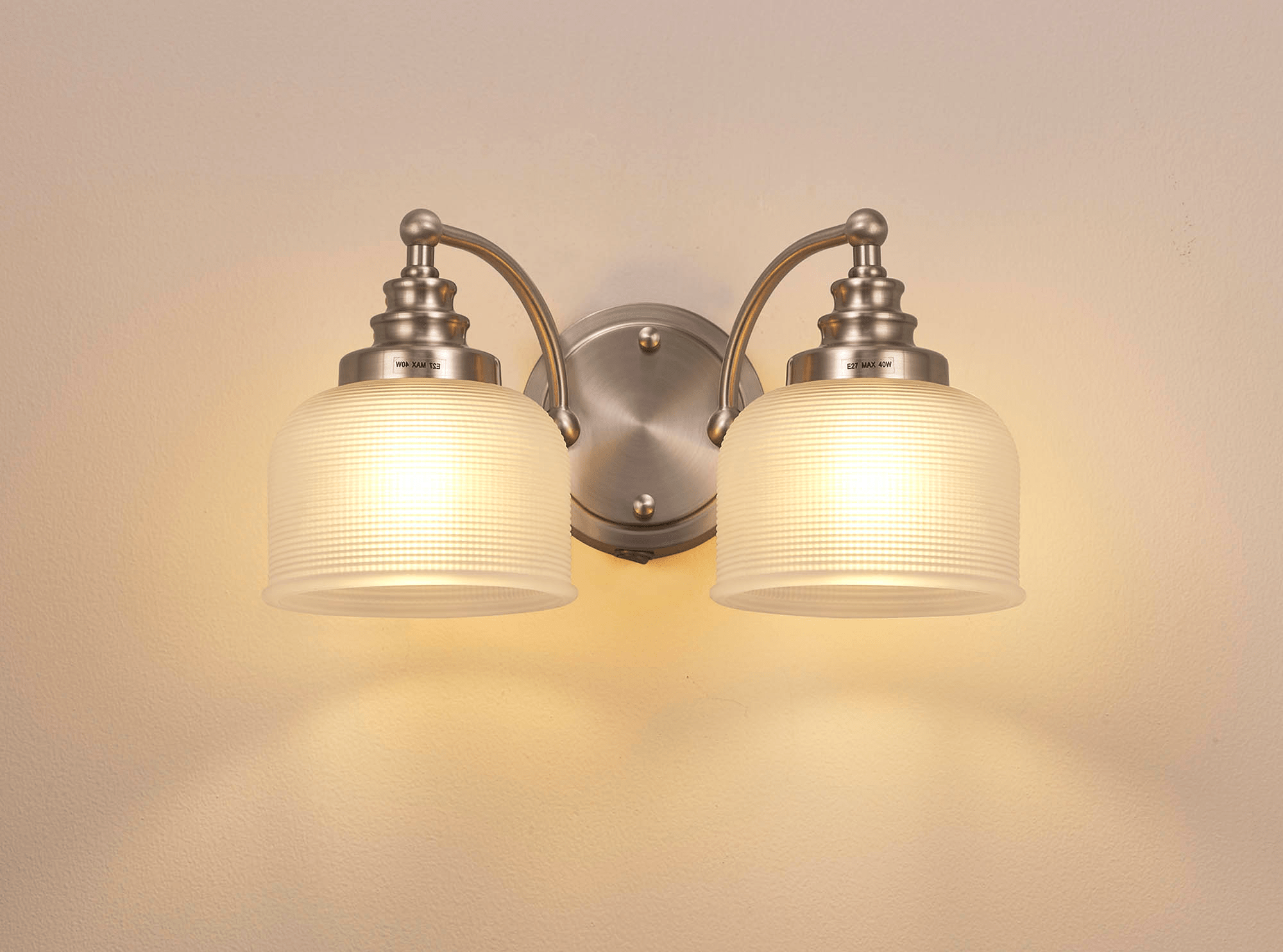 Sledmere Double Wall Light, Switched, 2 x E27, Mix & Match Frame and Prismatic Glass - Luminosity Designs Ltd