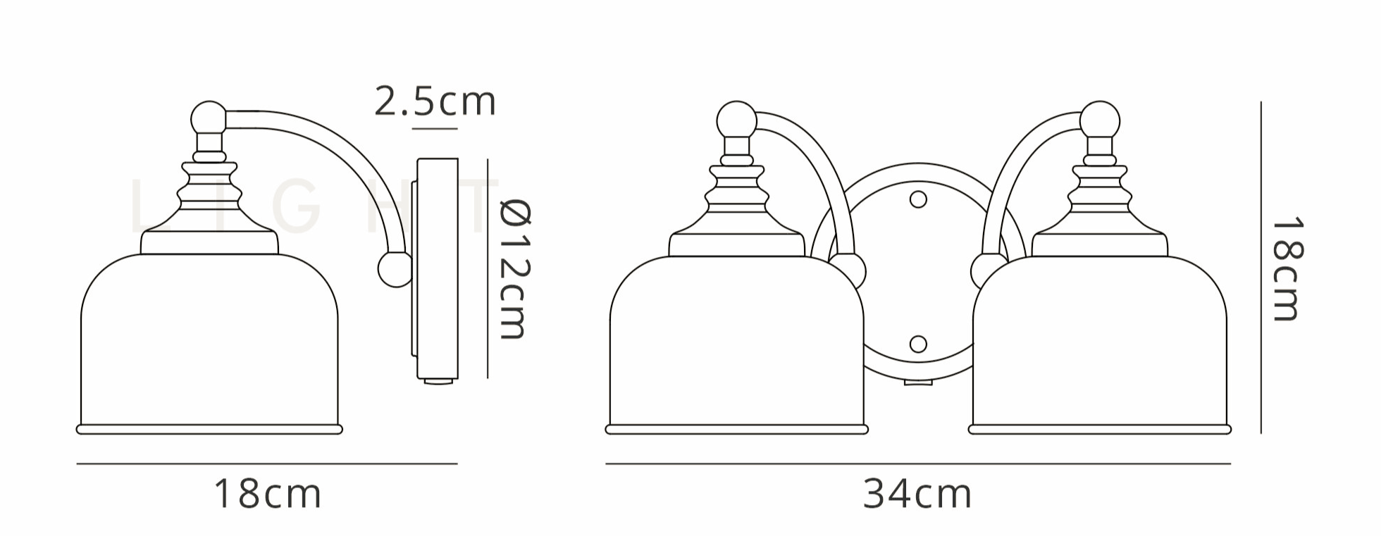 Sledmere Double Wall Light, Switched, 2 x E27, Mix & Match Frame and Prismatic Glass - Luminosity Designs Ltd
