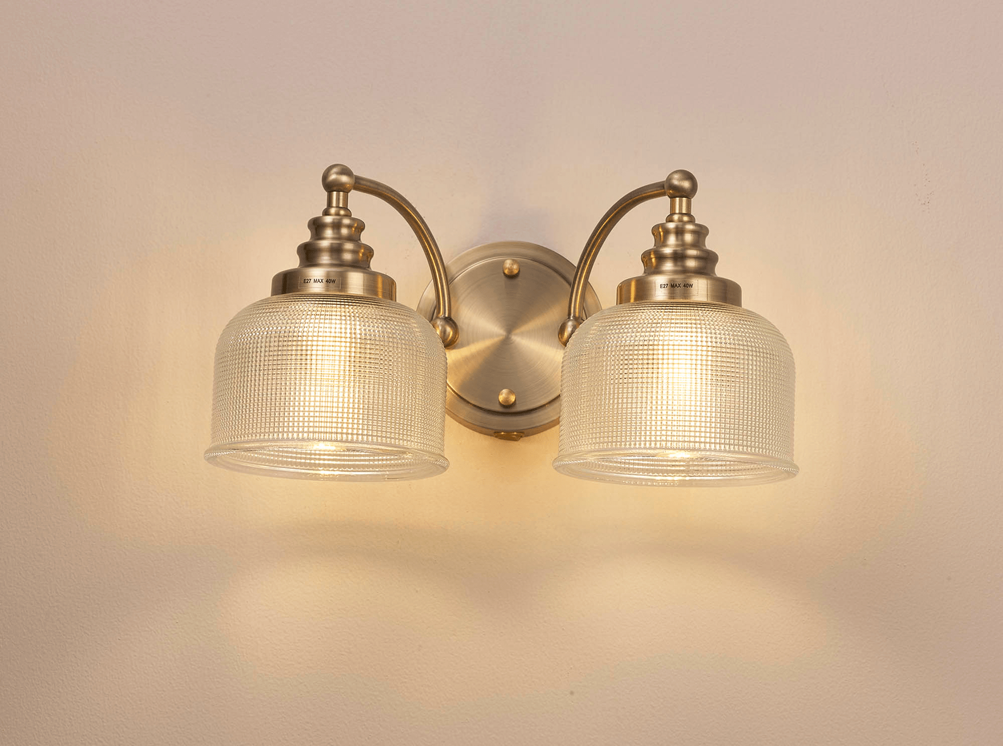 Sledmere Double Wall Light, Switched, 2 x E27, Mix & Match Frame and Prismatic Glass - Luminosity Designs Ltd