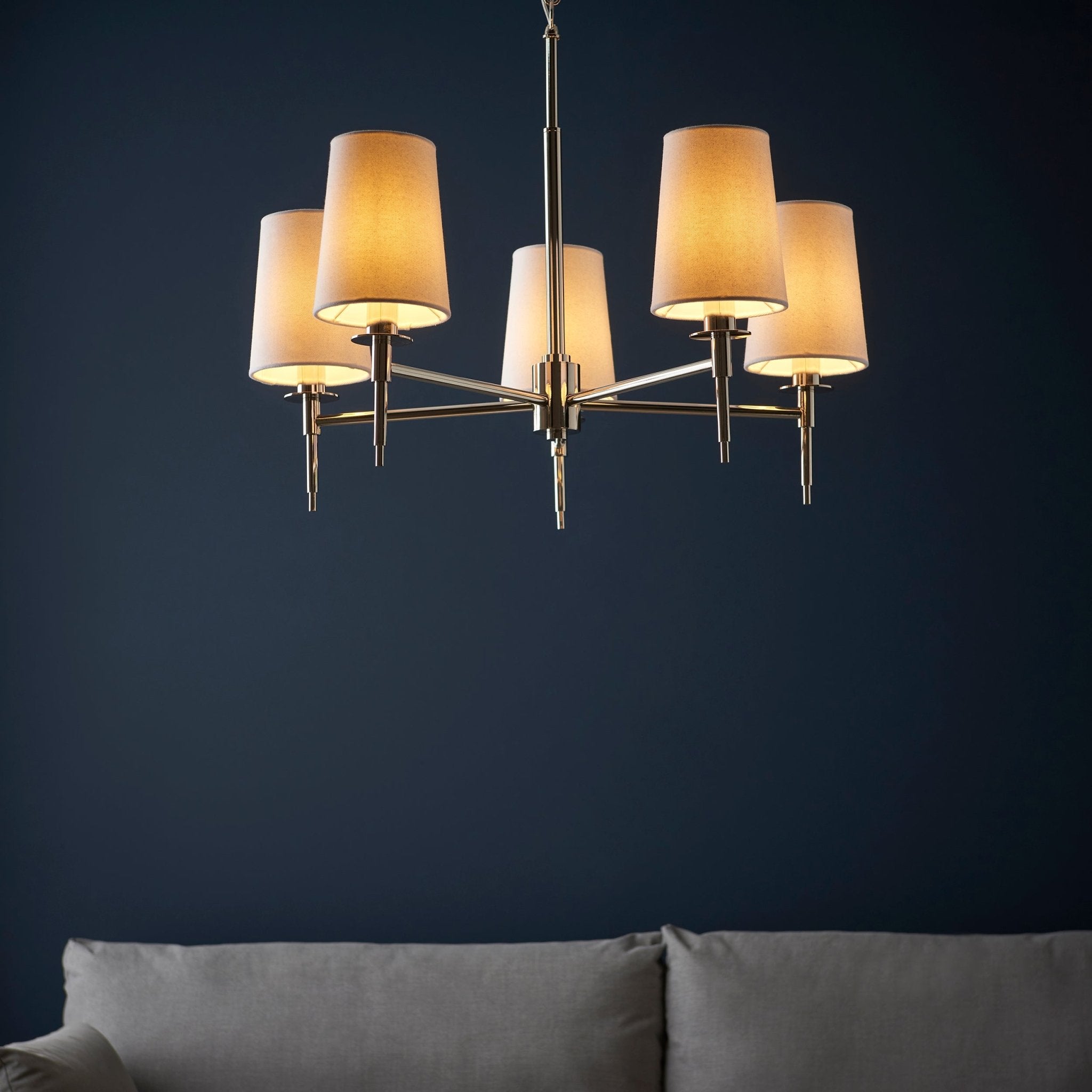 Luminosity Designs - The Savoy 5 Light Fitting With Natural Linen Shades E14 - Luminosity Designs Ltd