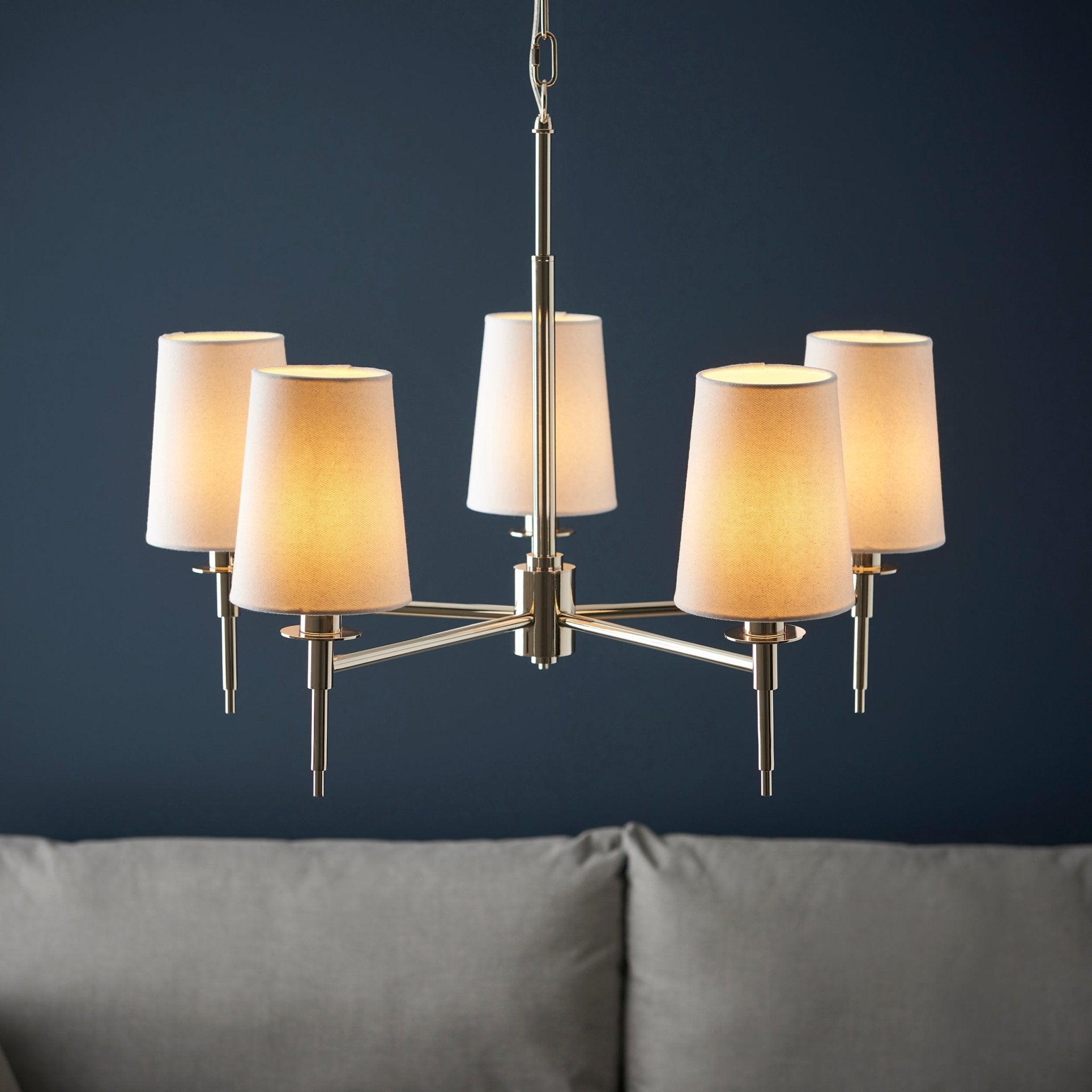 Luminosity Designs - The Savoy 5 Light Fitting With Natural Linen Shades E14 - Luminosity Designs Ltd