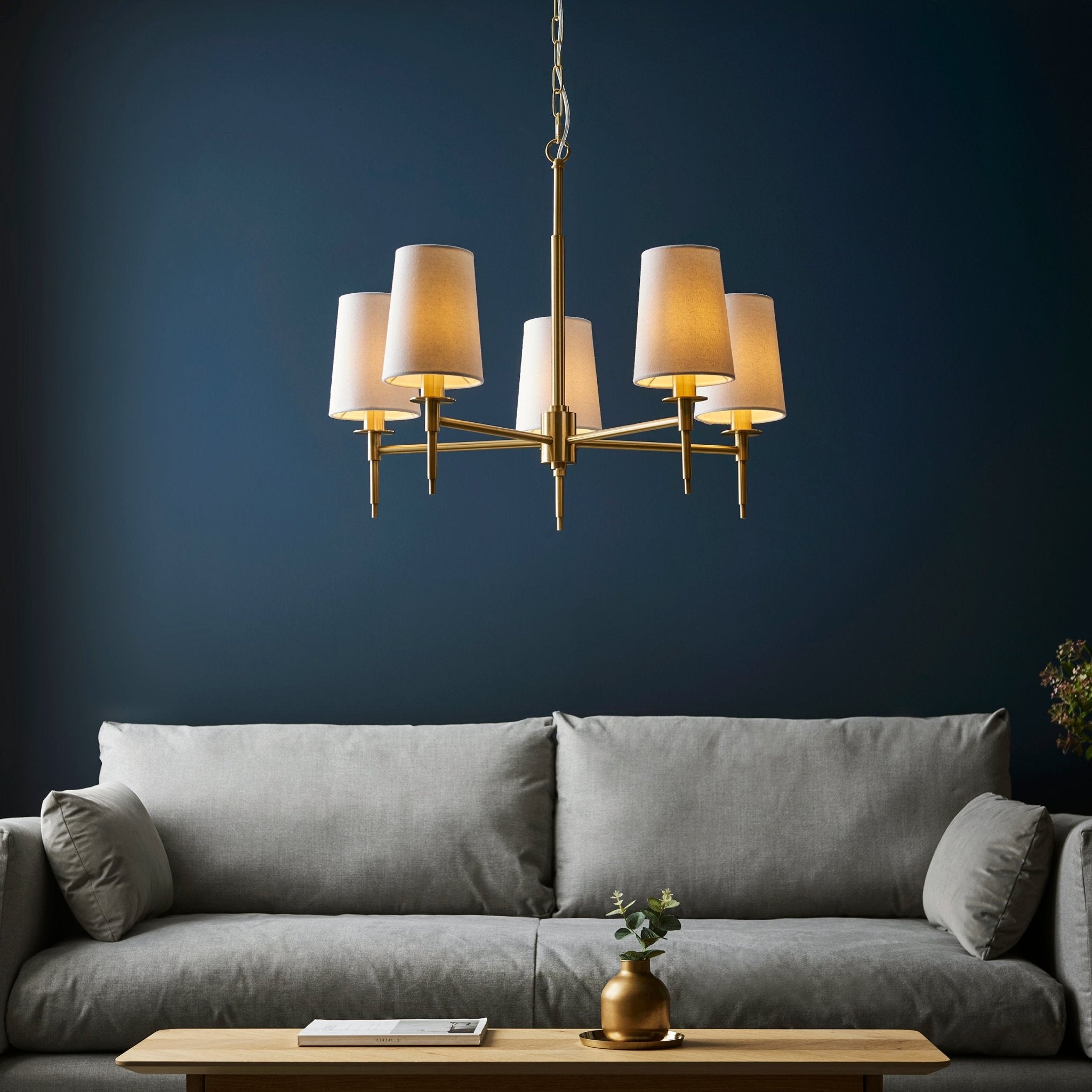 Luminosity Designs - The Savoy 5 Light Fitting With Natural Linen Shades E14 - Luminosity Designs Ltd