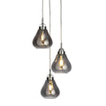Turua Multi Pendant Light, Teardrop Glass Shaped Shade, Metal Canopy with Braided Flex, 3x E27