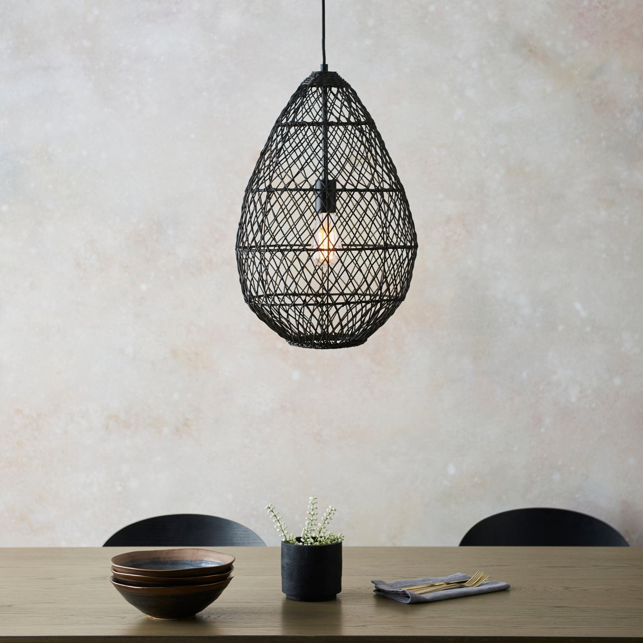 Luminosity Designs - Wasp Black Rattan Pendant - Luminosity Designs Ltd