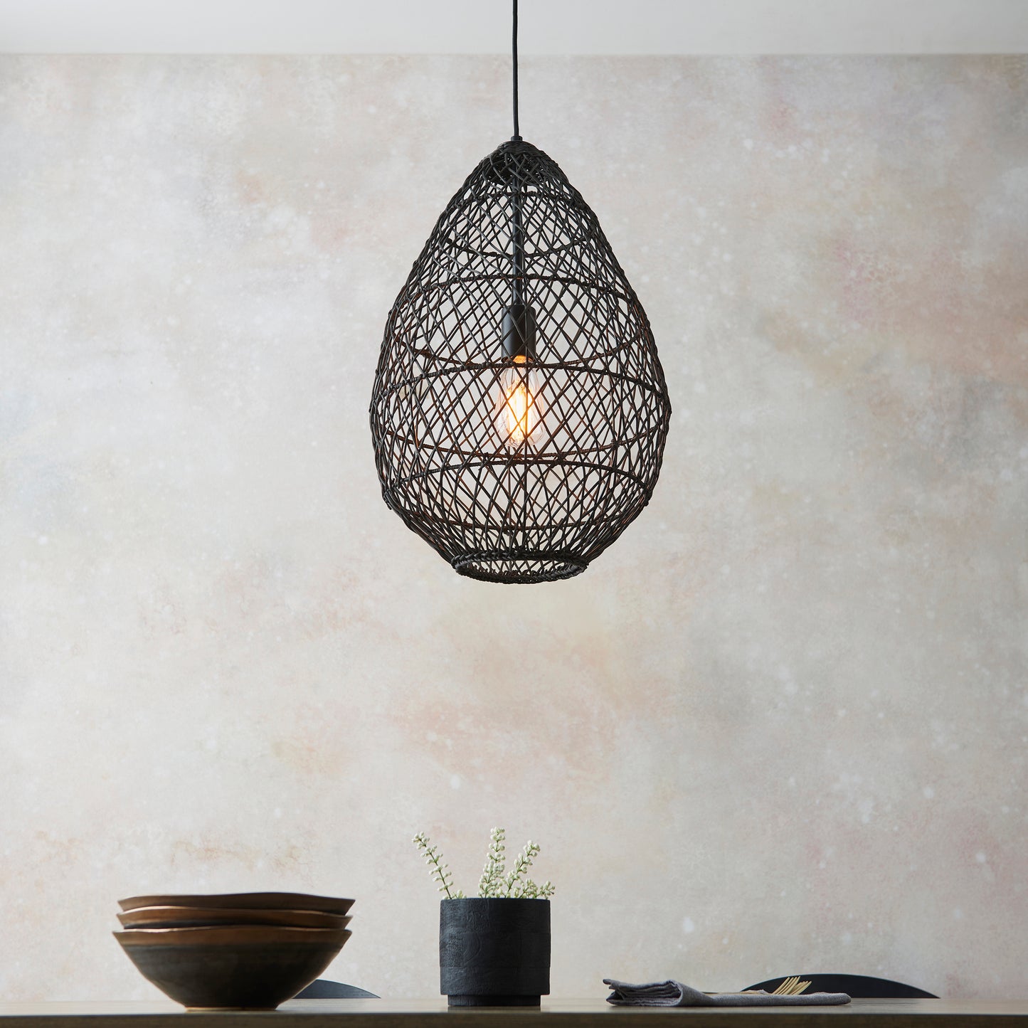 Wasp Black Rattan Pendant